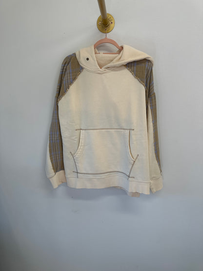 Cream and Sage Plaid Flannel Hoodie Easel