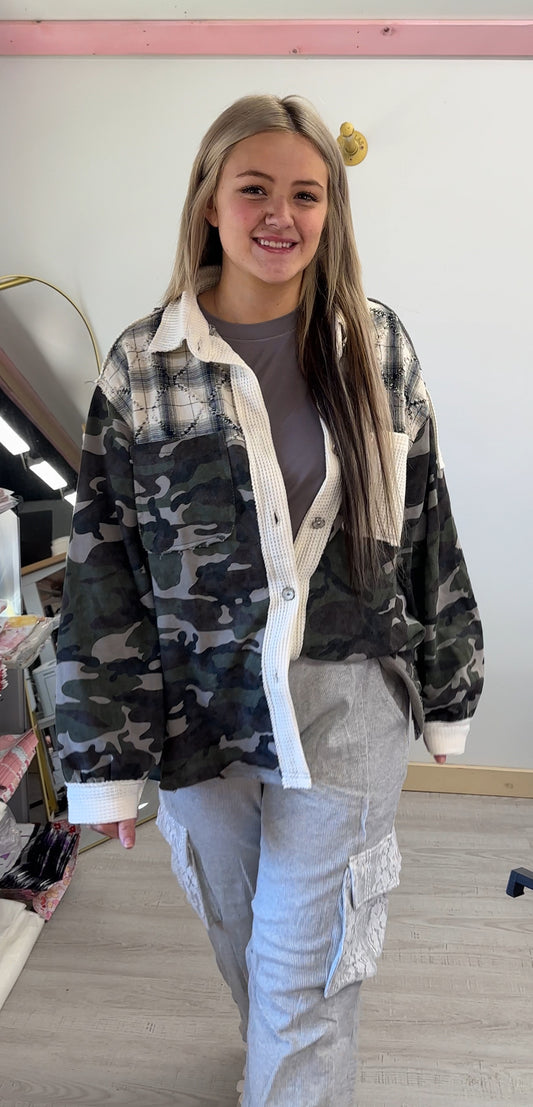Camo/Flannel Button Down Top POL