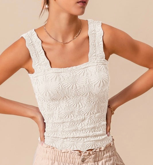 Ivory Floral Square Neck Tank