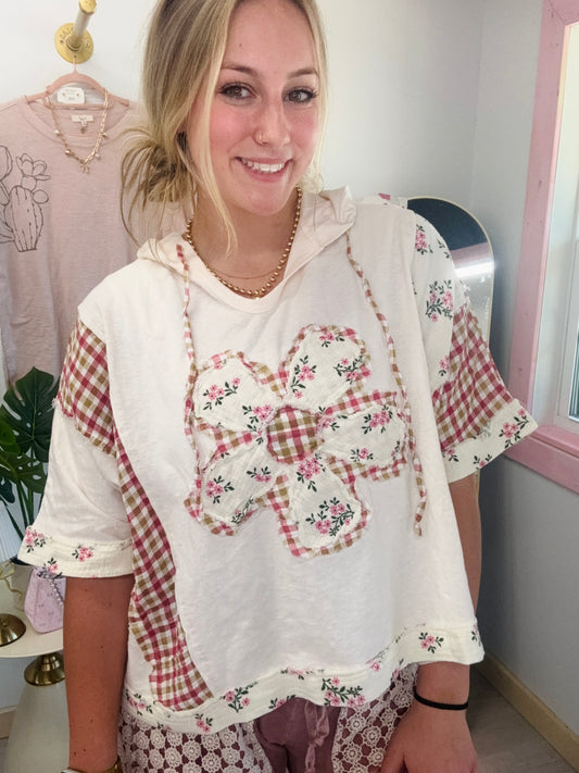 Cream Mauve Flower Sage & Fig Hoodie Top