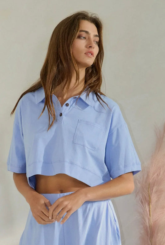 Periwinkle Blue Boxy Collard Top