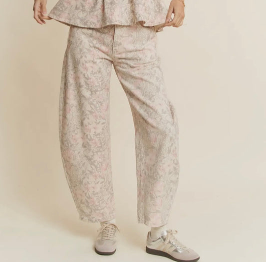 The Davi Ivory Floral Barrel Jeans