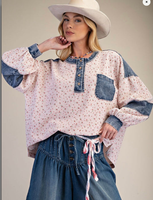 Rustic Rose With Denim Accent Top