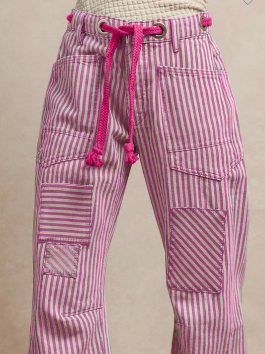 Pink Stripe Barrel Pants