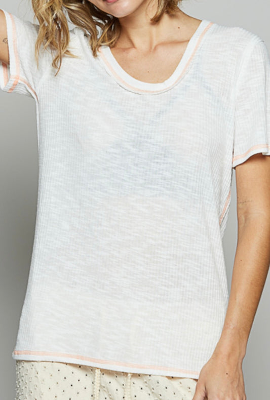 White and Peach Trim Top