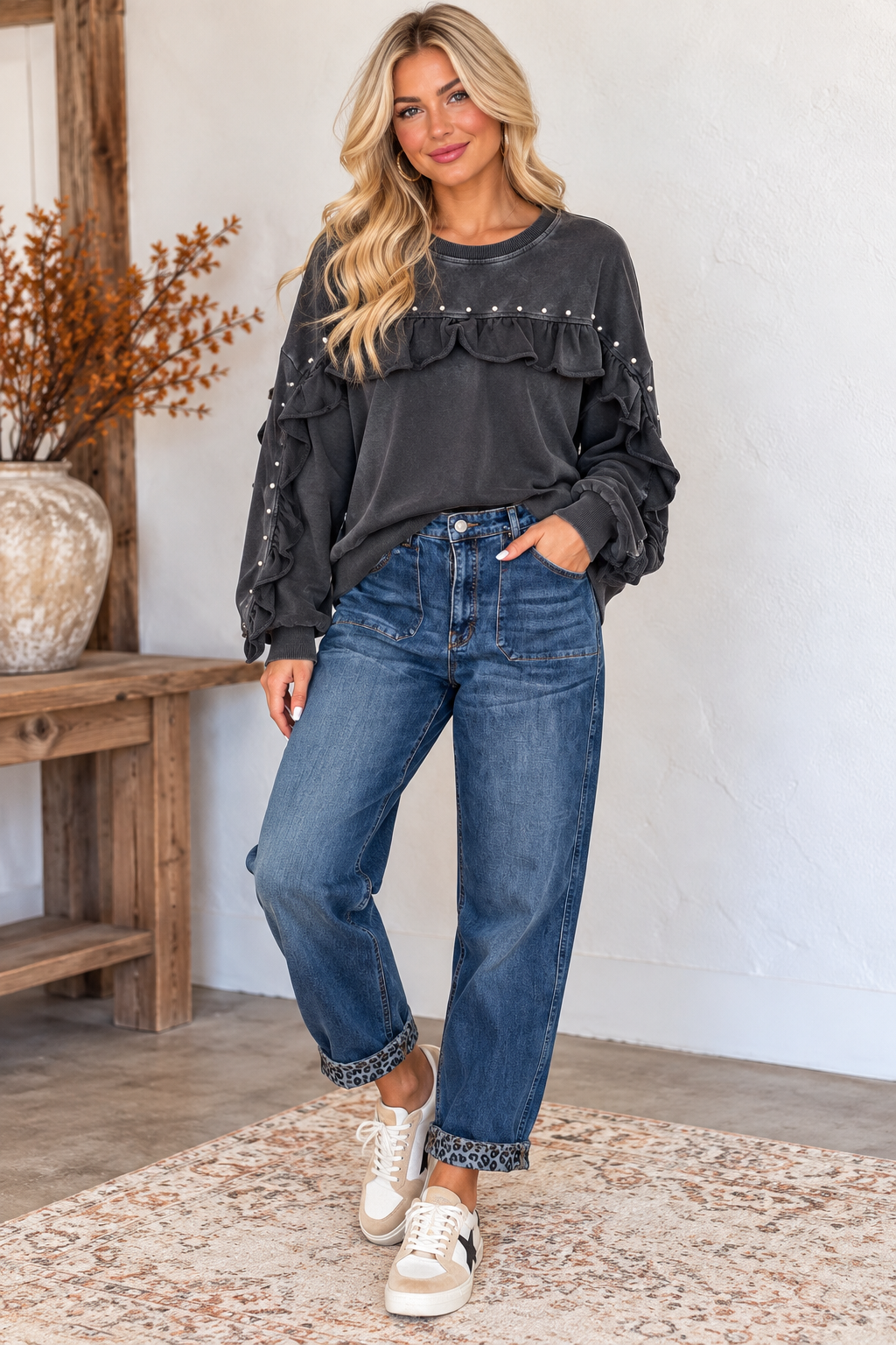 Saige Denim P8388D High Rise Two Way Barrel Jeans Dark