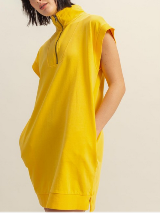 Sunflower Mock Half Zipper T-Shirt Dress