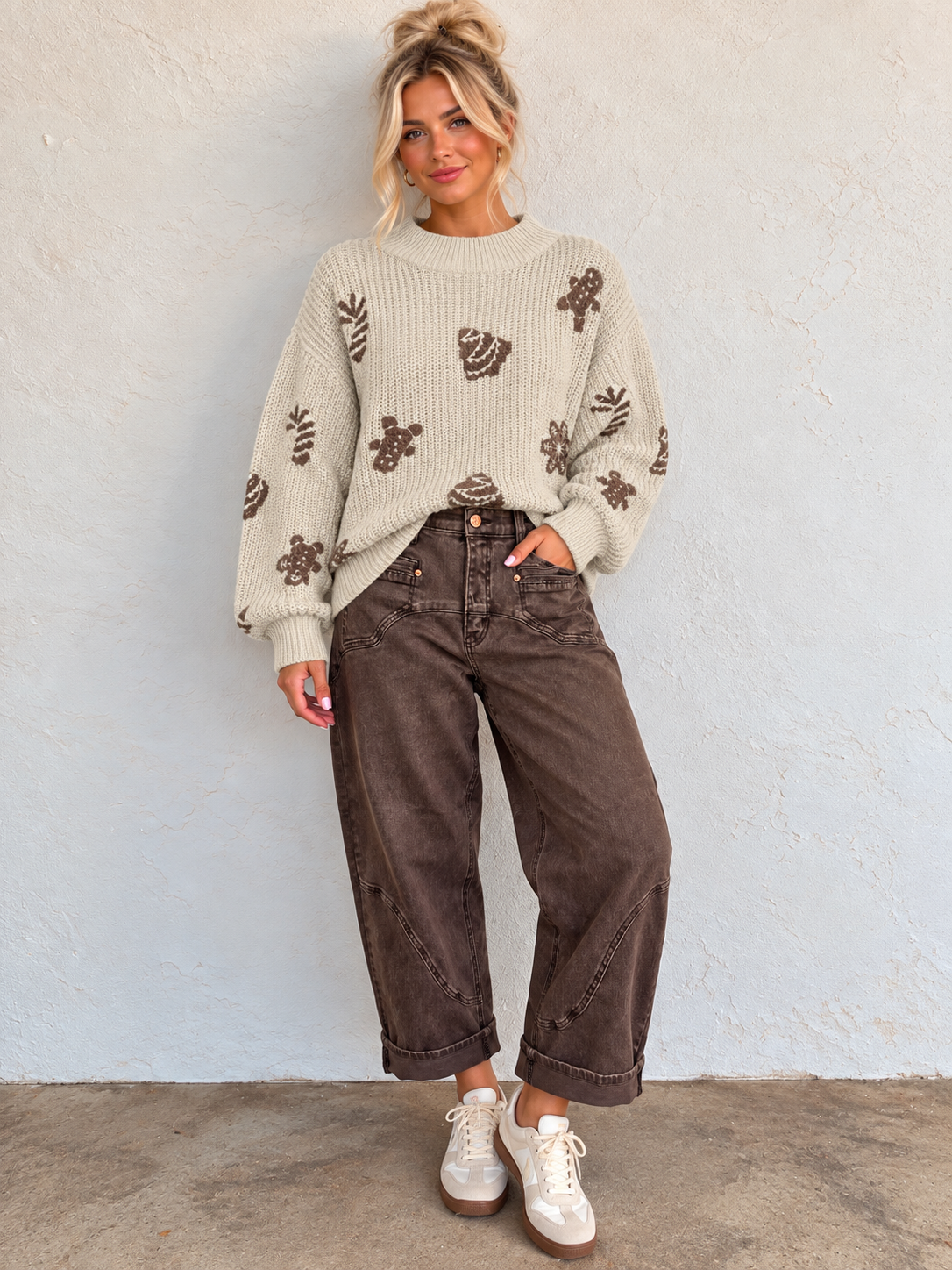 Saige Denim P8265 High Rise Colored Western Barrel Brown