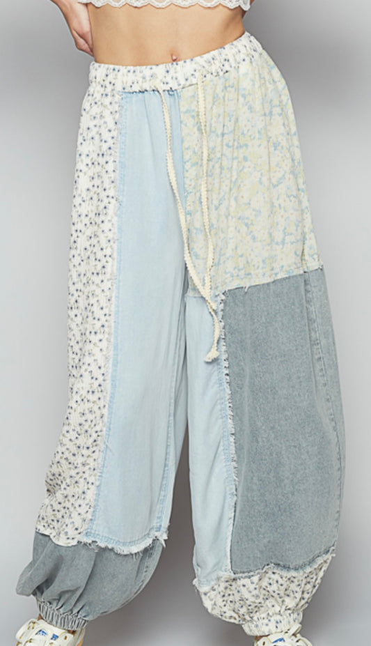 Cozy Cream and Blue Joggers