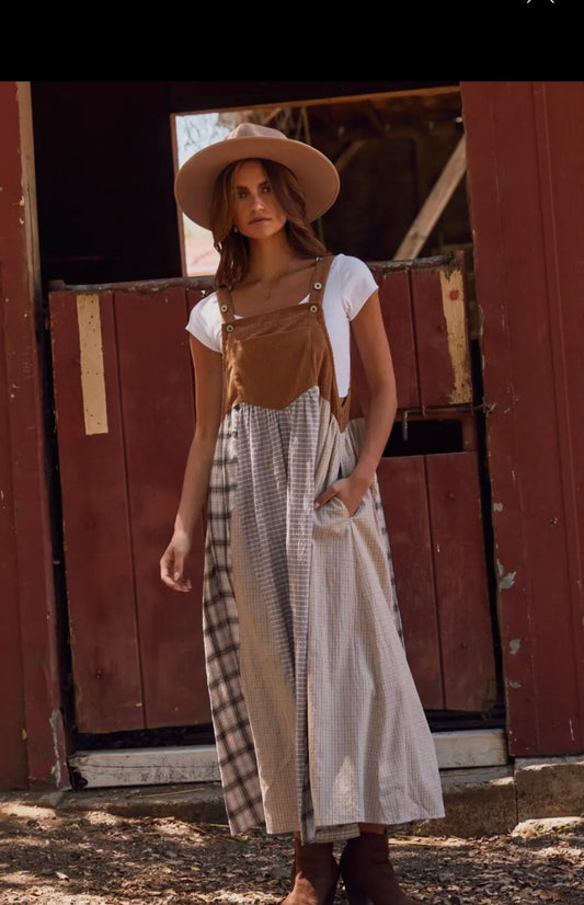 Taupe Patchwork Overall Dress Oddi