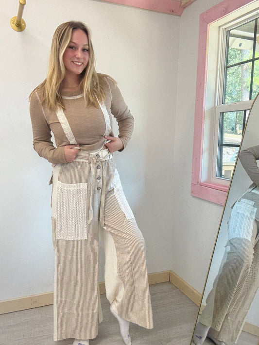 Tan Stripe with Thermal Pants
