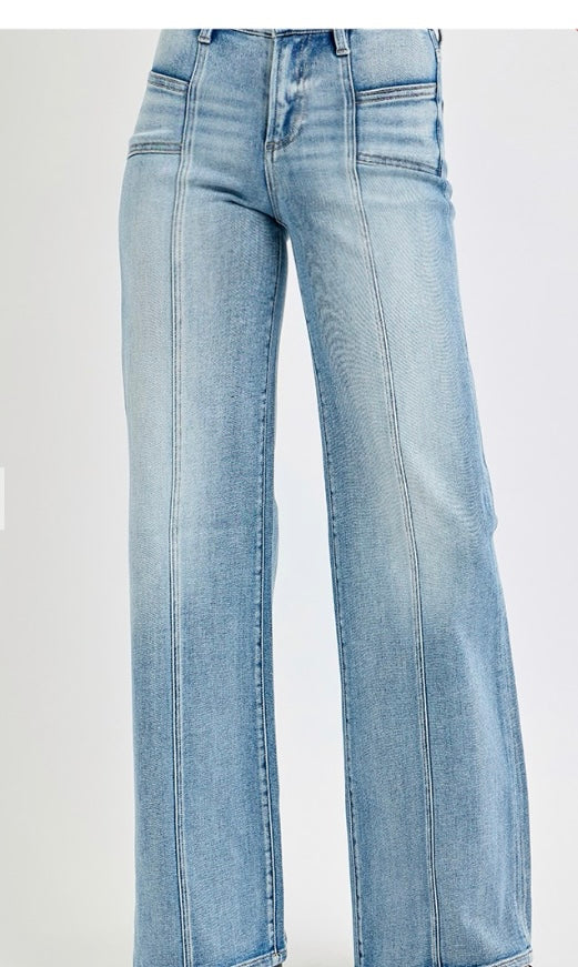 Risen Mid Waisted Light Wash Wide Leg