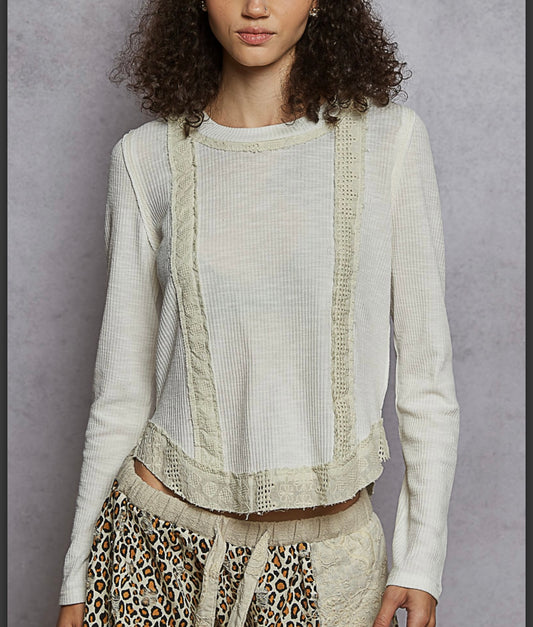 Ivory Lace Long Sleeve Top Pol