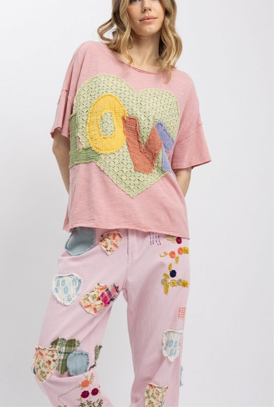 Heart Love Lettering Patchwork Blue Velvet