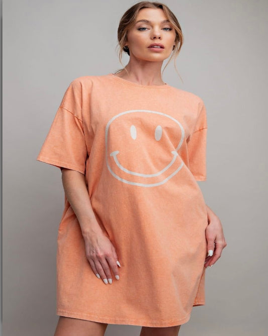 Coral Smiley Face Tshirt Dress