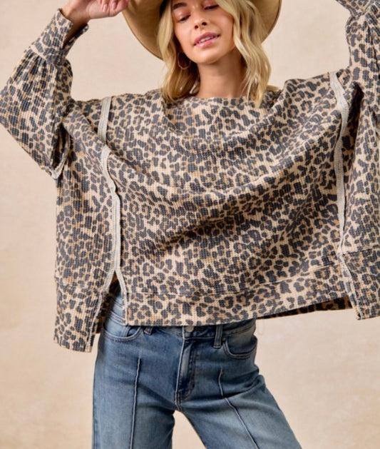 Leopard Waffle Oversized Top
