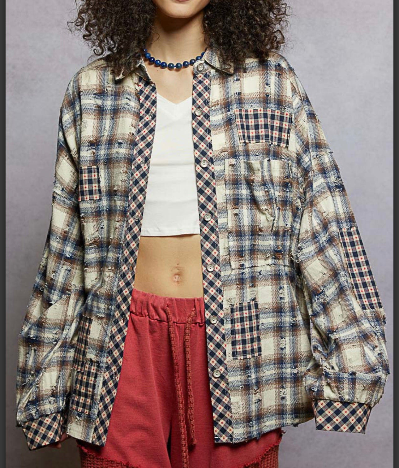 Scarecrow Blue and Brown Flannel Top Pol