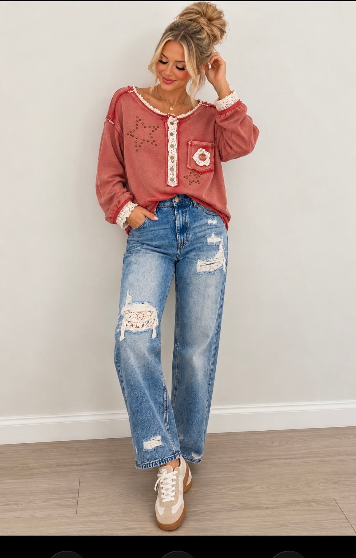 Pol Clothing Golden Poppy Red Top