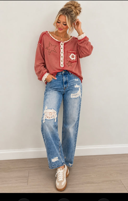 Pol Clothing Golden Poppy Red Top