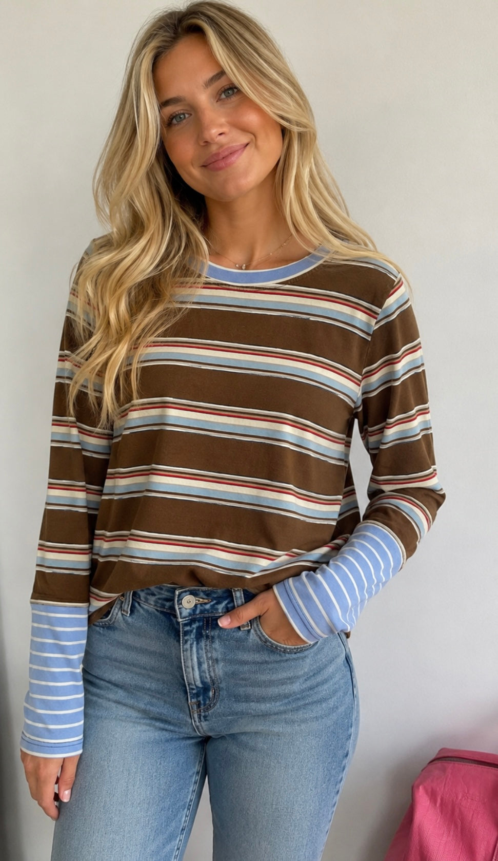 Easel ET30192 Brown Striped Blouse