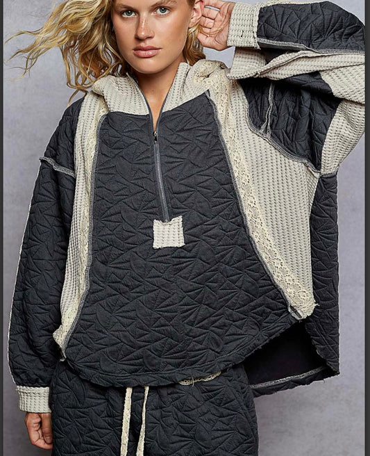 Quilted Charcoal Hoodie Pol