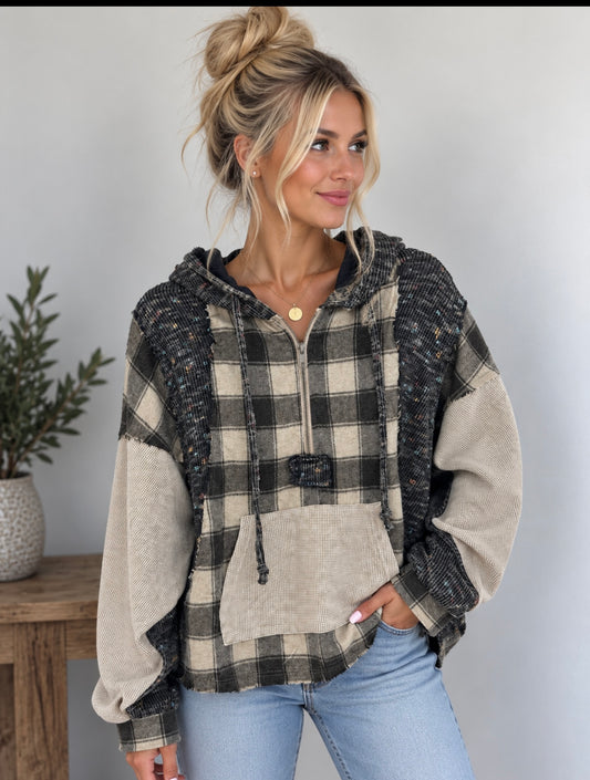 Pol Beige Thermal Plaid Top