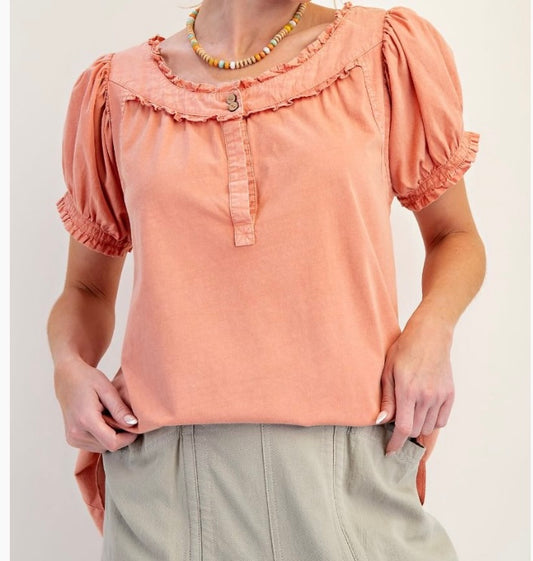 Faded Coral Puff Sleeve Top