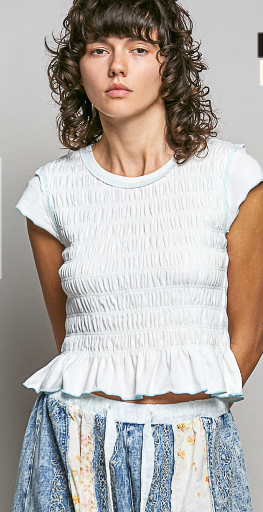 Round Neck Smocked Ruffle Top