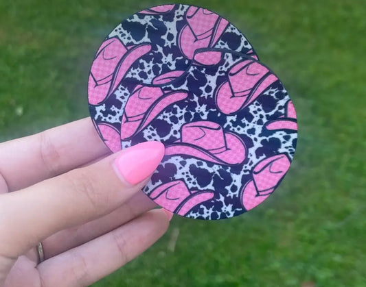 Pink Cowboy Hat Car Coaster Set
