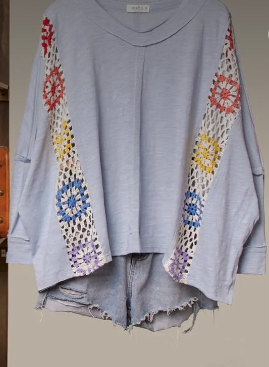 Blue Oversized Patch Top