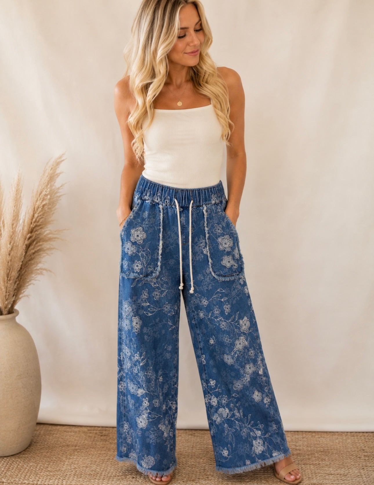 Oil & Hali Denim Floral patch Embroidered Pants