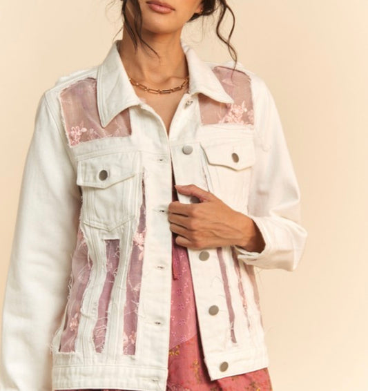 Derrick Pink and White Jean Jacket