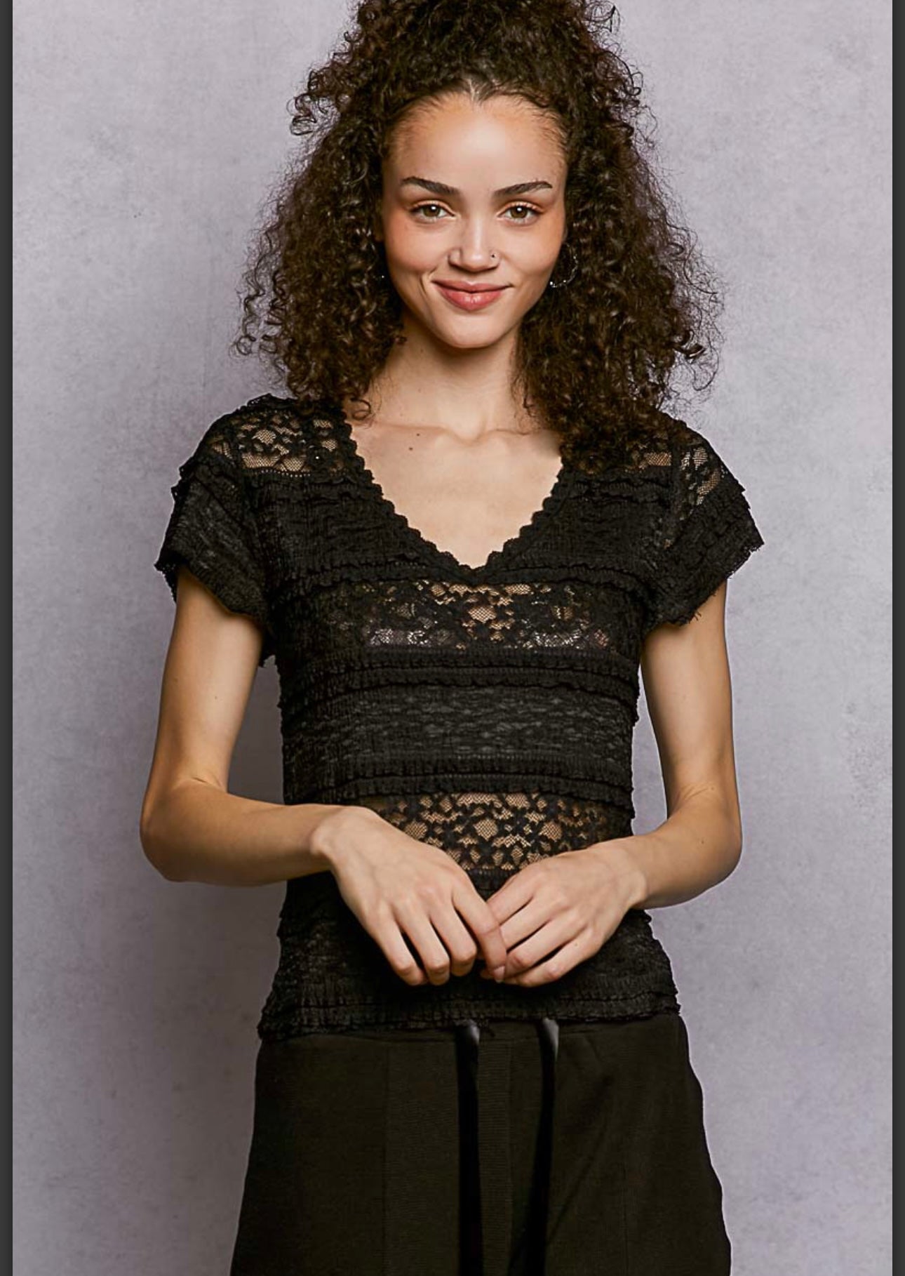 Black Lace VNeck Pol Top