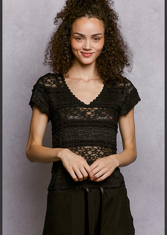 Black Lace VNeck Pol Top