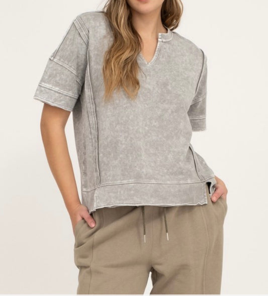 Caroline V Neck Mineral Wash Top