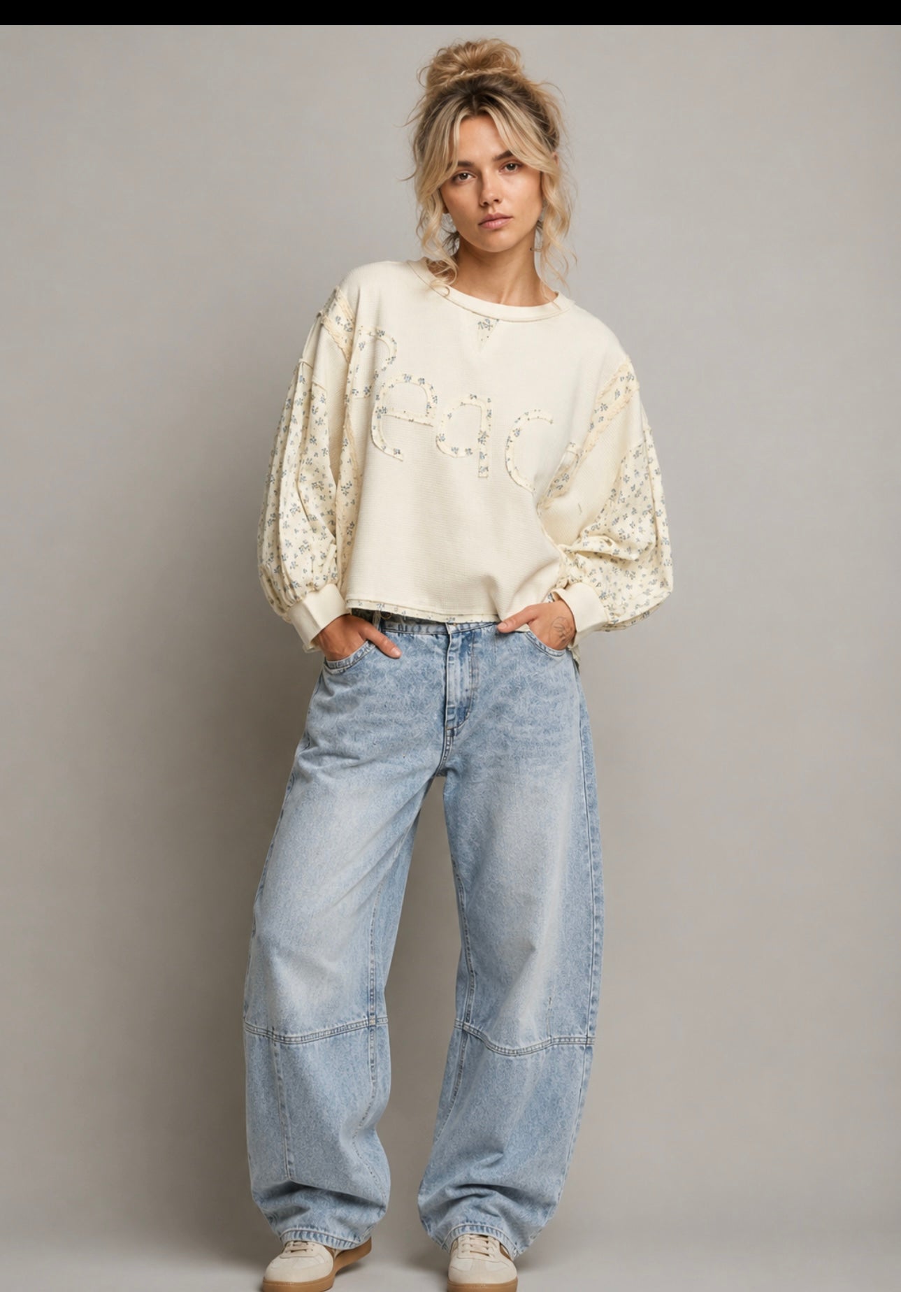 Floral Charm Peace Cream Floral Thermal Top ( pol)