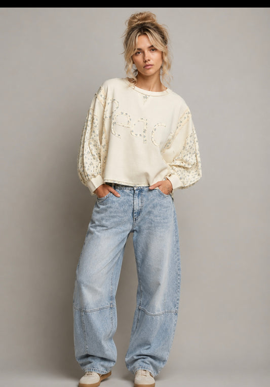 Floral Charm Peace Cream Floral Thermal Top ( pol)