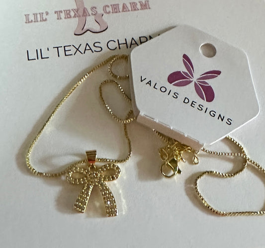 Gold Cubic Zirconia Bow Necklace