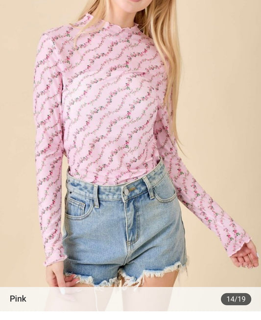 Mesh Pink and Blue Top