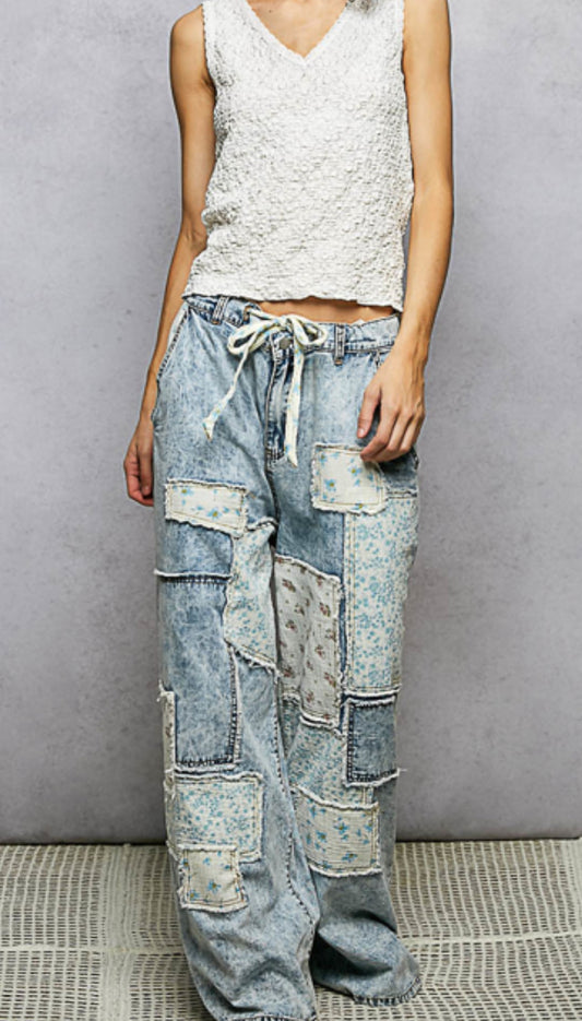 Denim patched work blue jeans