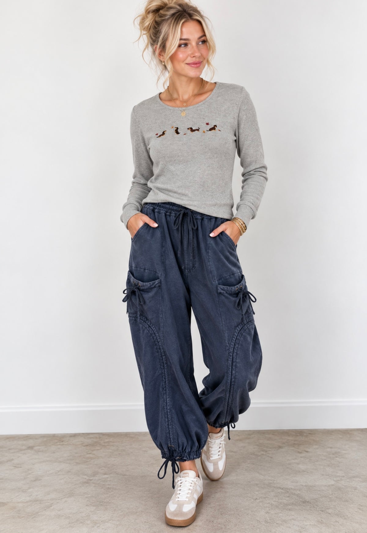 WASHED FRENCH TERRY DROP POCKET BALLOON PANTS