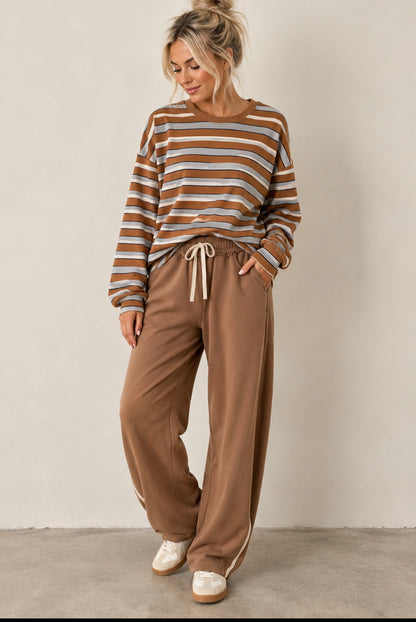 LACE TRIM BARREL LEG DRAWSTRING PANTS