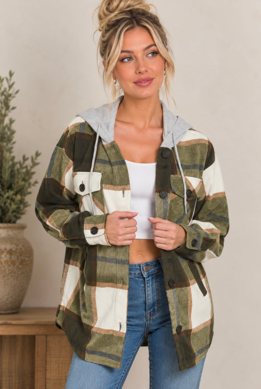 Z Plaid Fleece Hoodie Shacket