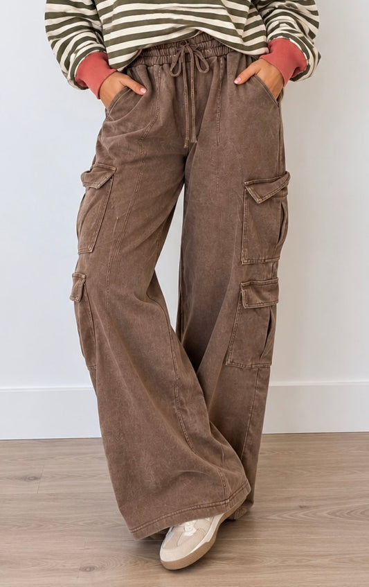 Sage & Fig  Brown  Utility Wide Leg Cargo Pants