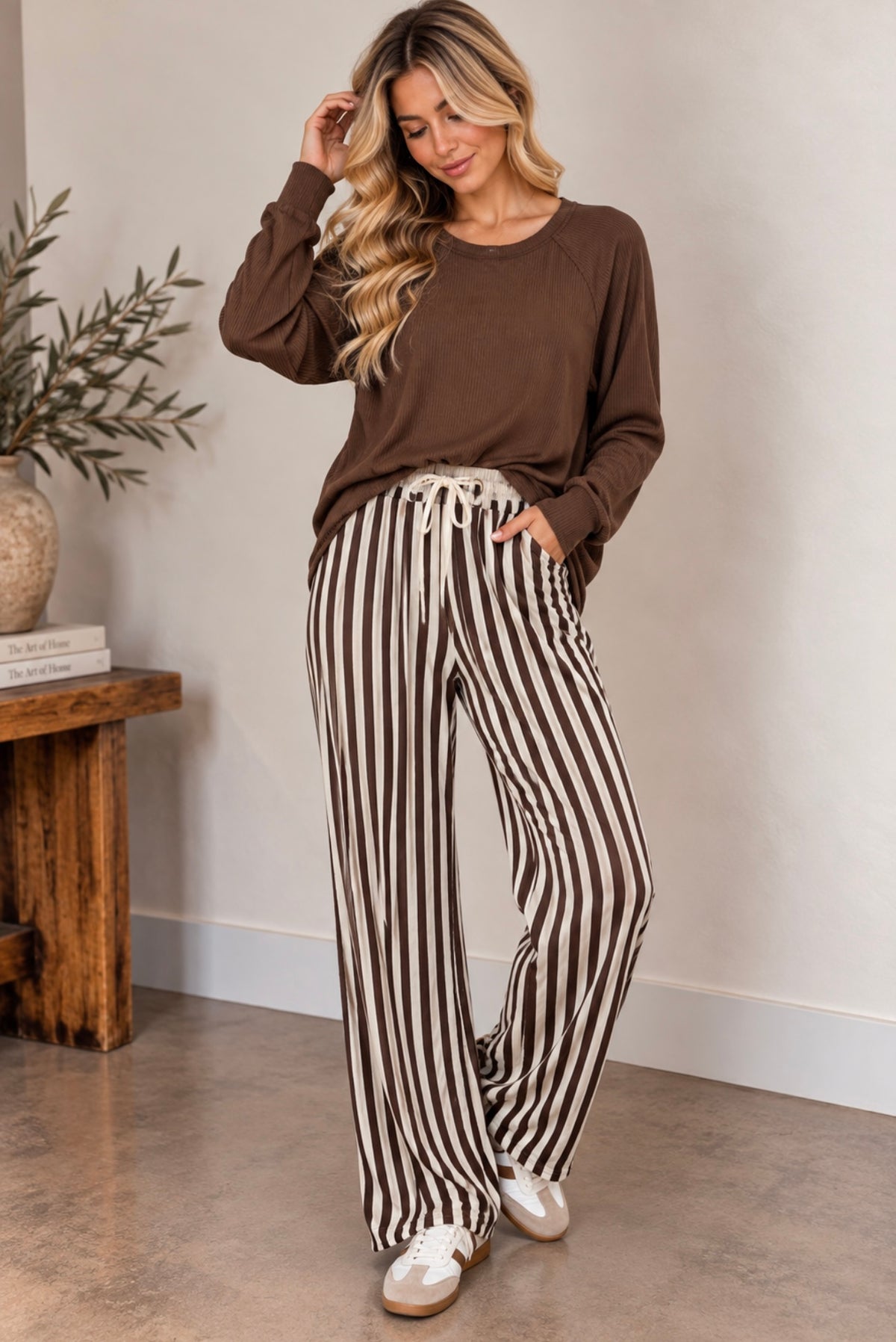 Z Brown and White Wide Leg Pants