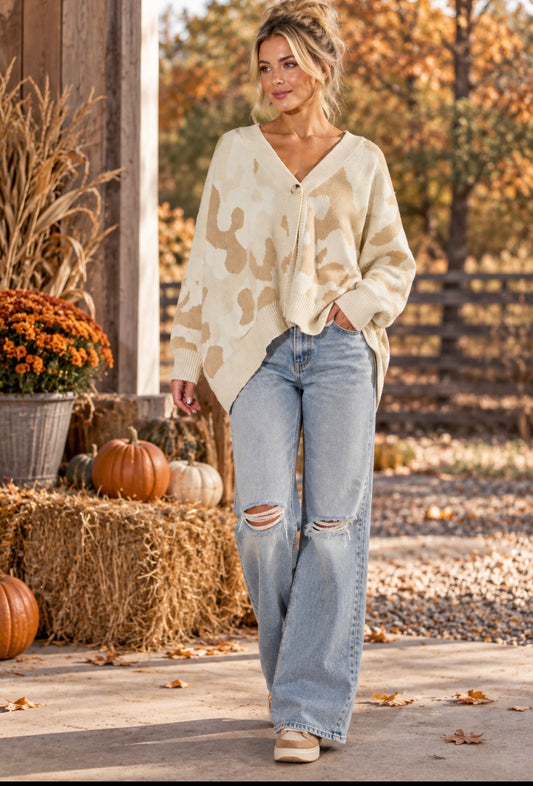 Oversized Camouflage Pullover Sweater Cardigan