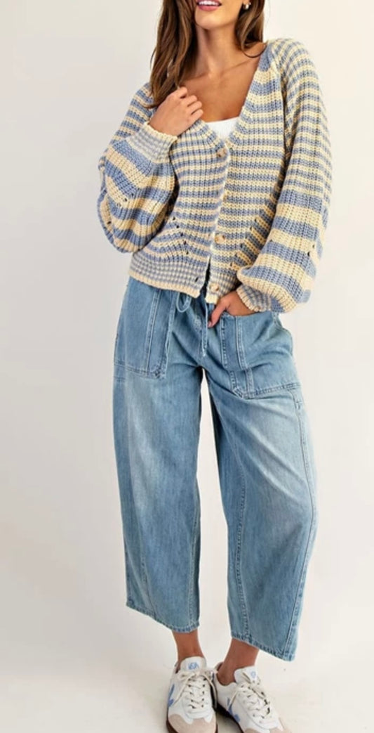 Denim Front Tie Barrel Crop Jean Eesome