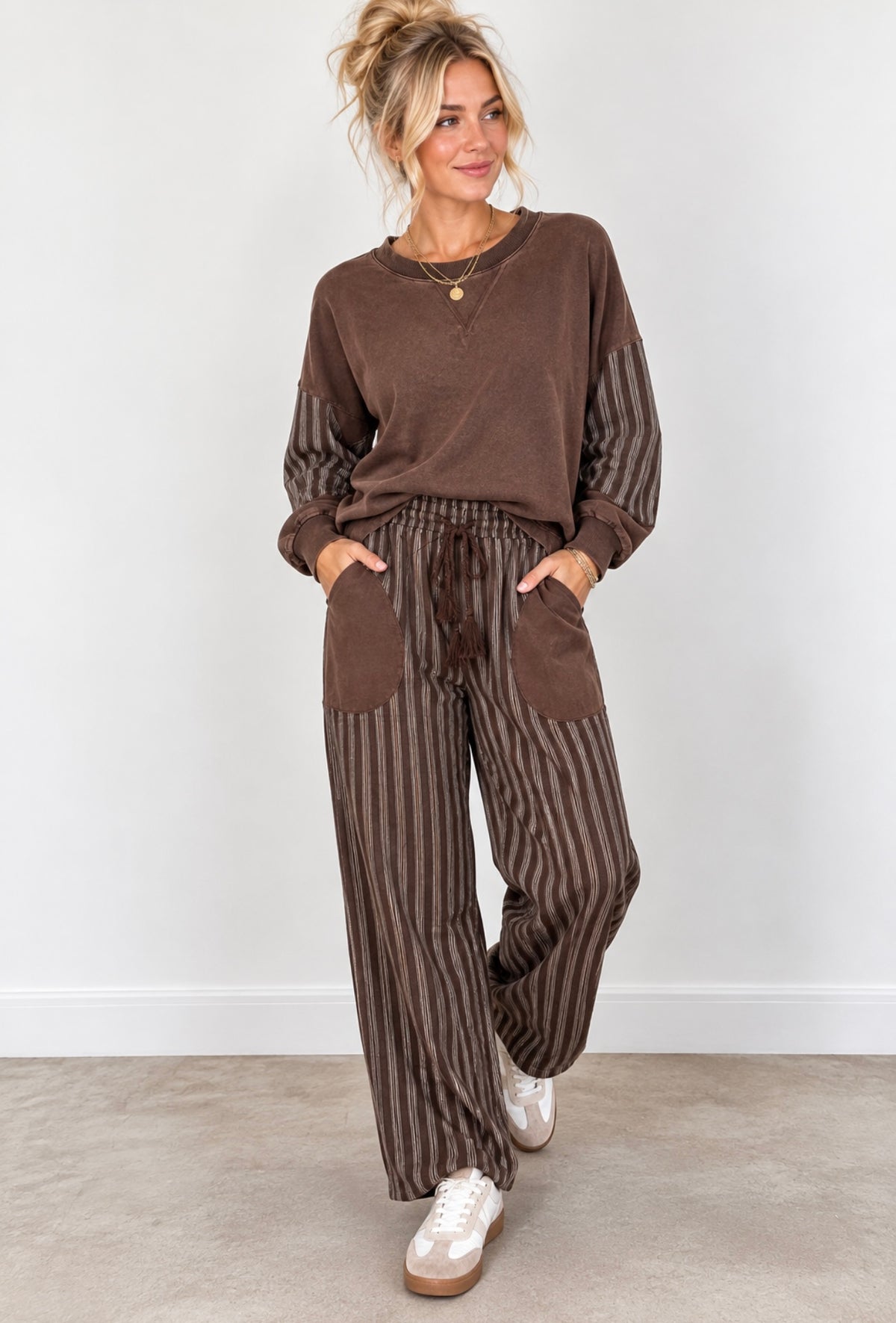 Striped Clearance Terry Sweatshirts And Pants Set
