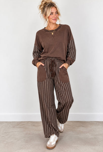 Striped Clearance Terry Sweatshirts And Pants Set