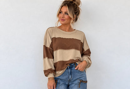 Aemi Contrast Panel Long Sleeve Slouchy Tops